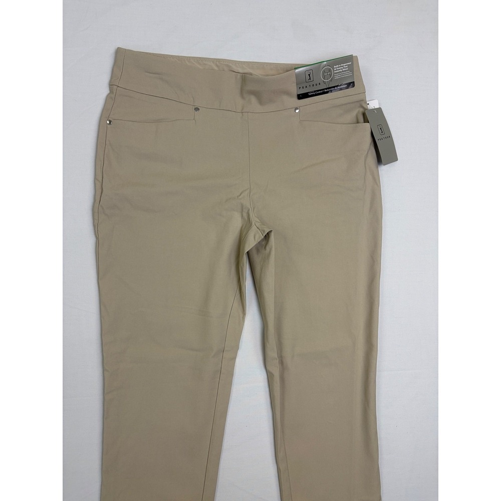 NEW PGA Tour Womens Tummy Control Golf Pants Tan Khaki Pull On Stretch Large - Picture 2 of 9